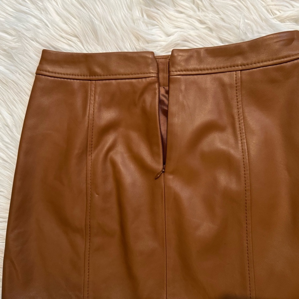 Gianni Bini Women’s Genuine Leather Mini Skirt Tan Brown Lined XS Zip Back - Picture 8 of 11